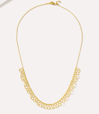 full view of gold plated Sterling silver lace-trimmed necklace