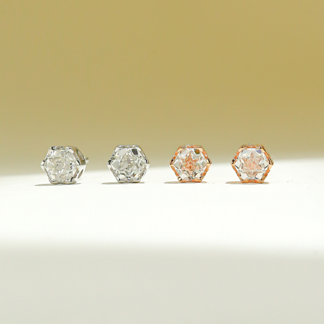 Hexagonal Diamond | Silver Earrings