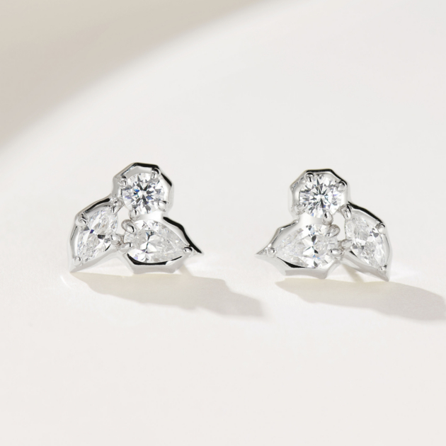 Leaf Diamond | Silver Earrings