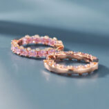 inner view close up of Elegant Pink Gemstone Hoop Earrings