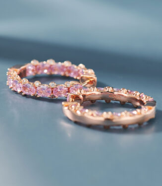 inner view close up of Elegant Pink Gemstone Hoop Earrings