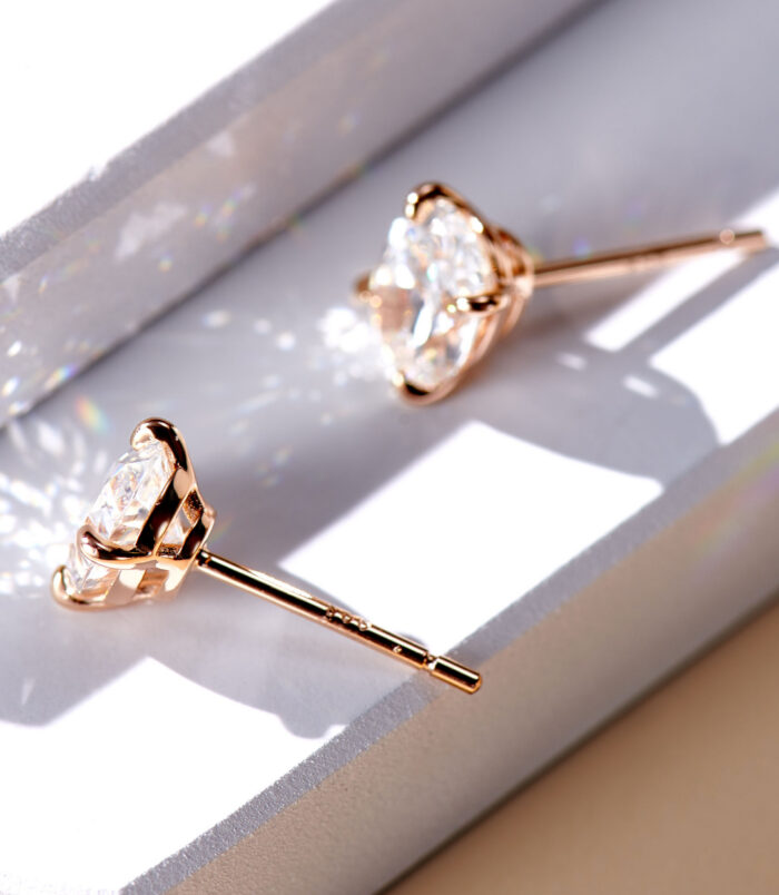 Elegant Oval-Cut Rose Gold-plated Stud Earrings back side back view close up of Elegant Oval-Cut Rose Gold-plated Stud Earrings