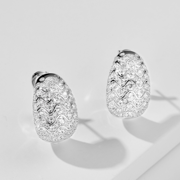 Wave Full Diamond | Silver Earrings