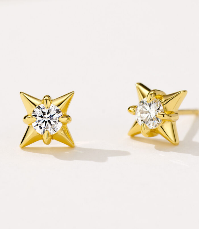 Star-Shaped Sterling Silver Stud Earrings side ciew side view close of Star-Shaped Sterling Silver Stud Earrings