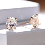 side view close up of Elegant Oval-Cut Rose Gold-plated Stud Earrings