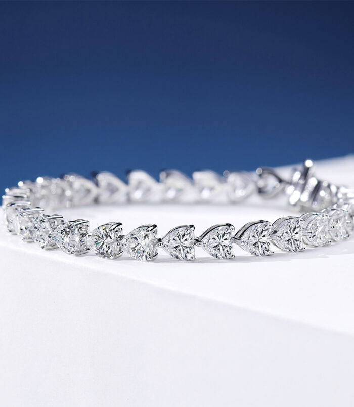 front view close up of Romantic Heart-Cut Sterling Silver Bracelet