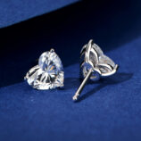 back side close up of Romantic Heart-Shaped Sterling Silver Stud Earrings