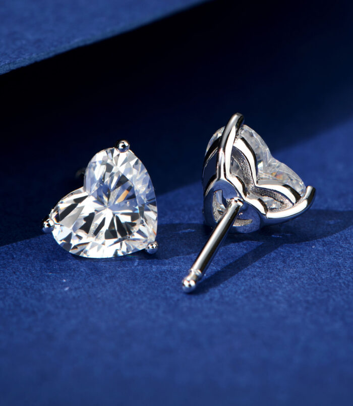 Romantic Heart-Shaped Sterling Silver Stud Earrings back side back side close up of Romantic Heart-Shaped Sterling Silver Stud Earrings