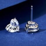 side view close up of Romantic Heart-Shaped Sterling Silver Stud Earrings