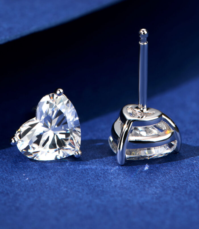 Romantic Heart-Shaped Sterling Silver Stud Earrings side view side view close up of Romantic Heart-Shaped Sterling Silver Stud Earrings
