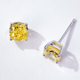 side view close up of Vibrant Cushion-Cut Yellow zirconia Stud Earrings