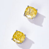 full view close up of Vibrant Cushion-Cut Yellow zirconia Stud Earrings