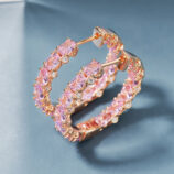 top view close up of Elegant Pink Gemstone Hoop Earrings