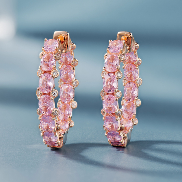 Pink Round  Diamond | Silver Earrings