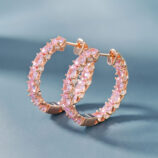 full view close up of Elegant Pink Gemstone Hoop Earrings
