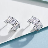 top view of Sleek Sterling Silver Baguette-Cut Cubic Zirconia Huggie Hoop Earrings