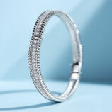 side view close up of Double-Row Round-Cut Tennis-Style Sterling Silver Bracelet