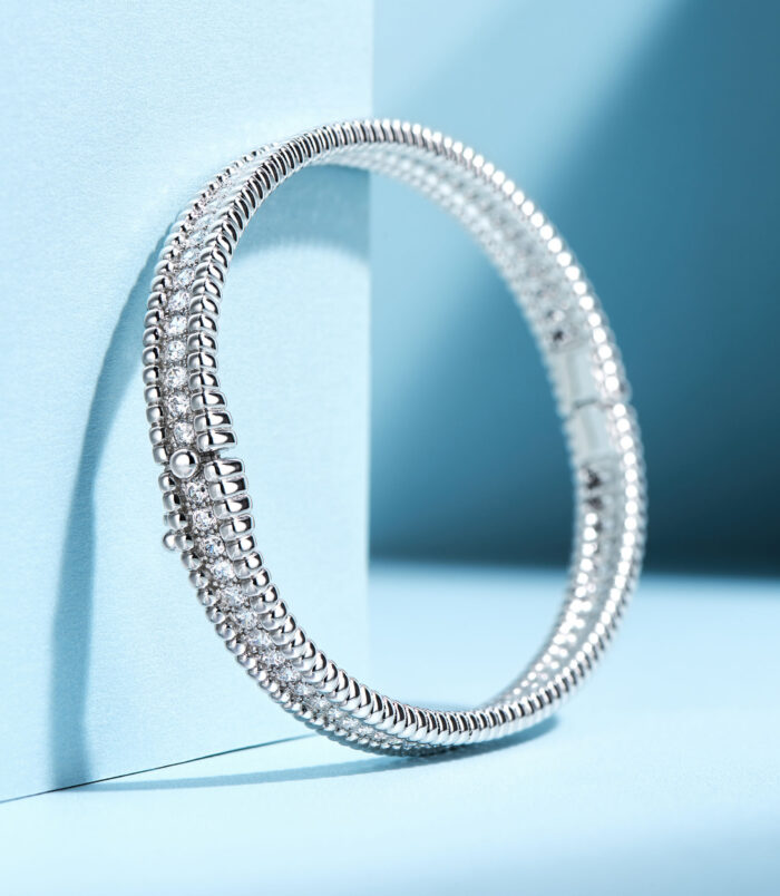 clasp close up of Double-Row Round-Cut Tennis-Style Sterling Silver Bracelet