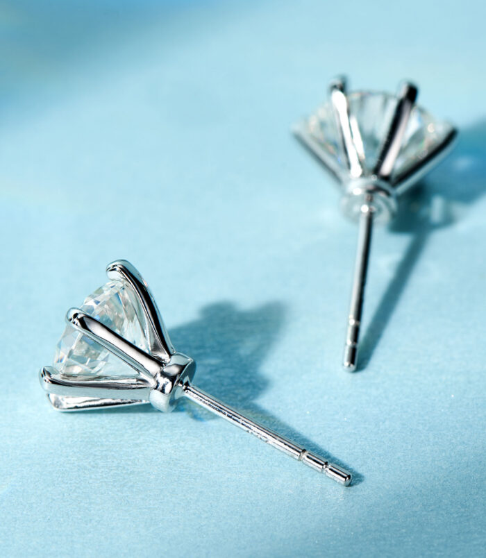 Classic Six-Prong Sterling Silver Stud Earrings back view back view close up of Classic Six-Prong Sterling Silver Stud Earrings