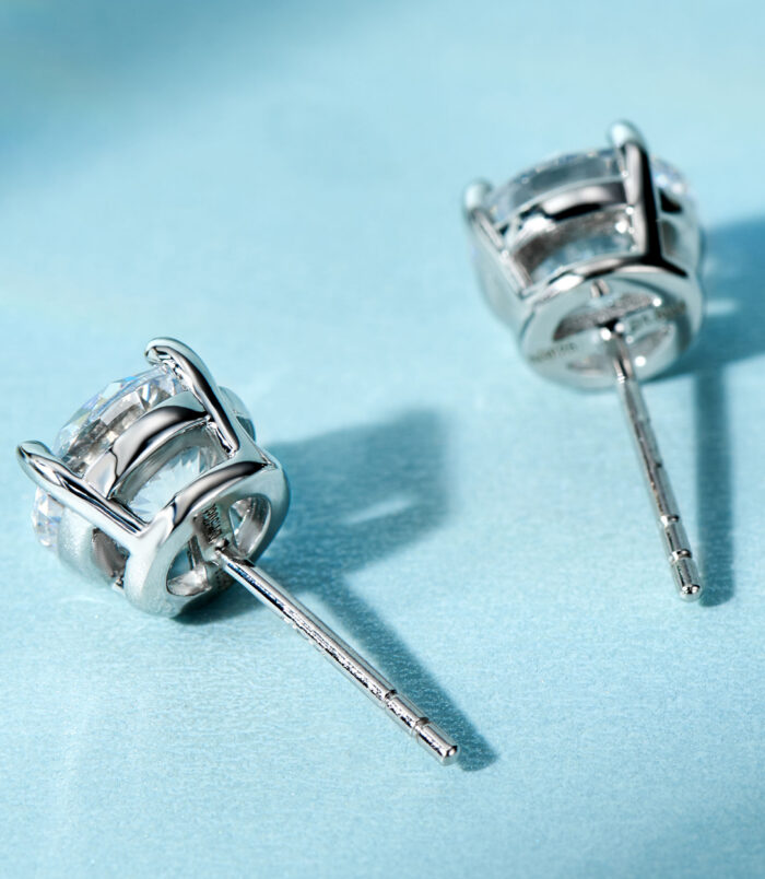 Four-Prong Sterling Silver Stud Earrings back view back side close up of Four-Prong Sterling Silver Stud Earrings