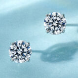 clear zircon details of Four-Prong Sterling Silver Stud Earrings