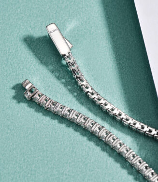 back side and clasp close up of Cushion-Cut Tennis Silver Bracelet