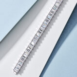 display of Classic Emerald-Cut Tennis-Style Sterling Silver Bracelet