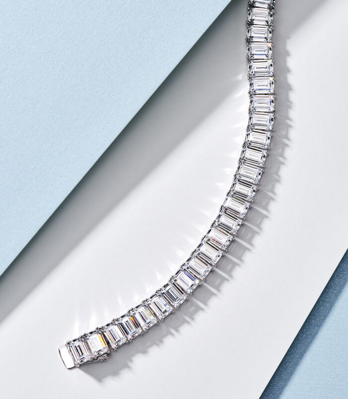 clasp details of Classic Emerald-Cut Tennis-Style Sterling Silver Bracelet