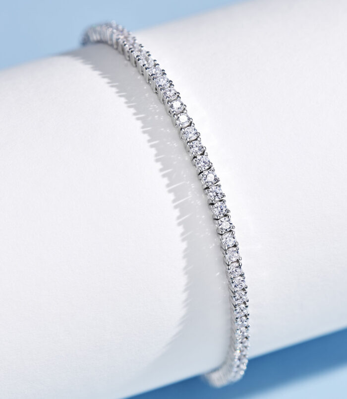 side view close-up of Minimalist Mini Tennis Silver Bracelet