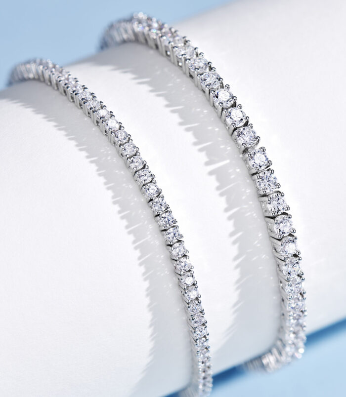 Minimalist Mini Tennis Silver Bracelet size comparison: large and small