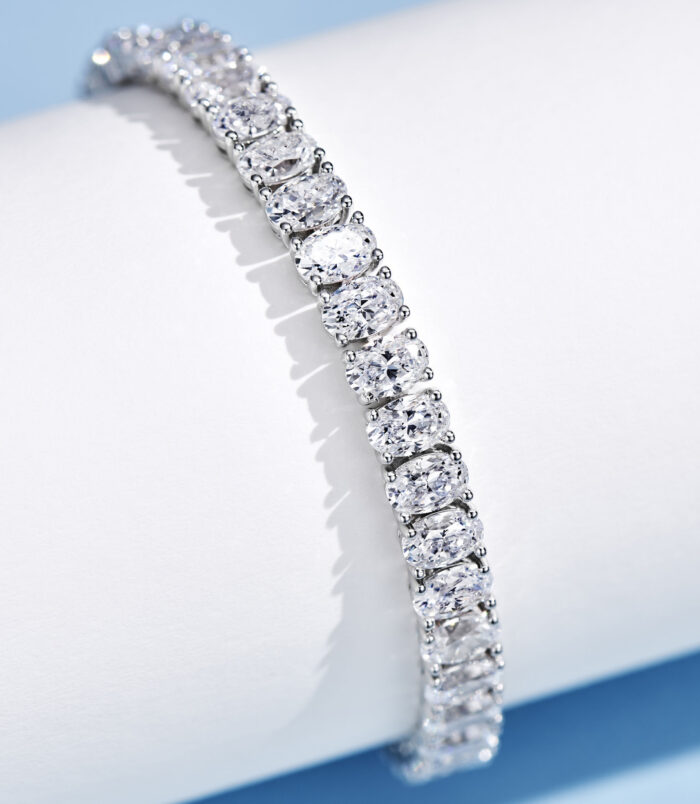 Classic Oval-Cut Tennis Sterling Silver Bracelet side view side view of Classic Oval-Cut Tennis Sterling Silver Bracelet
