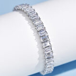 side view of Classic Emerald-Cut Tennis-Style Sterling Silver Bracelet