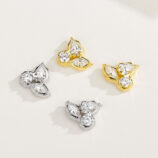 color comparison of Elegant Floral Sterling Silver Stud Earrings: white gold color vs. yellow gold color
