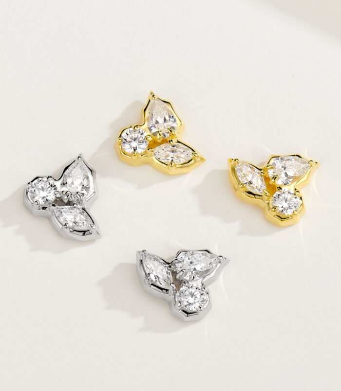 Elegant Floral Sterling Silver Stud Earrings color comparison color comparison of Elegant Floral Sterling Silver Stud Earrings: white gold color vs. yellow gold color