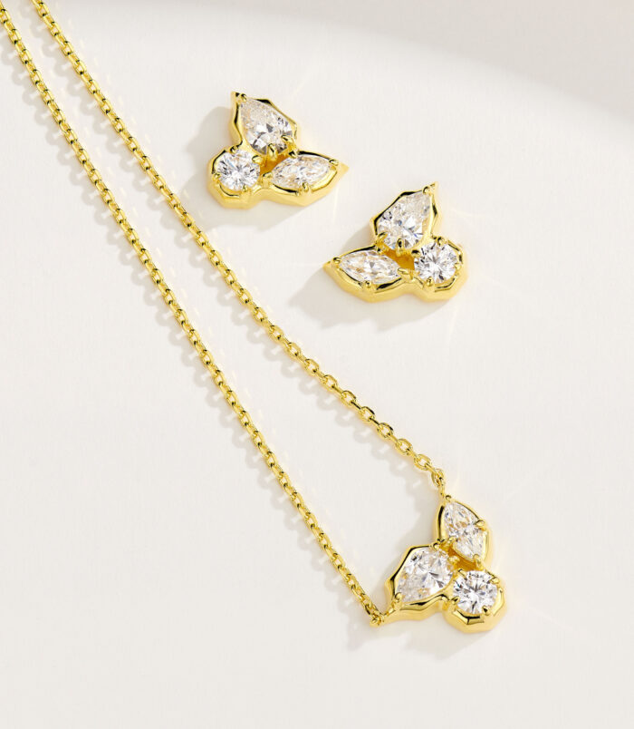 yellow gold plated Elegant Floral Sterling Silver Stud Earrings jewelry set jewelry set of yellow gold plated Elegant Floral Sterling Silver Stud Earrings and necklace