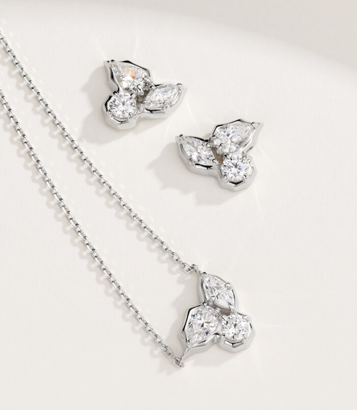 white gold plated Elegant Floral Sterling Silver Stud Earrings jewelry set jewelry set of white gold plated Elegant Floral Sterling Silver Stud Earrings and necklace