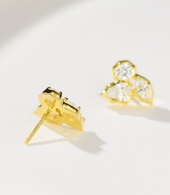 Elegant Floral Sterling Silver Stud Earrings back view back side close up of Elegant Floral Sterling Silver Stud Earrings