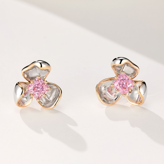 1ct Petal Pink Diamond | Silver Earrings