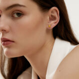 Vibrant Cushion-Cut Yellow zirconia Stud Earrings worn on a model's ear