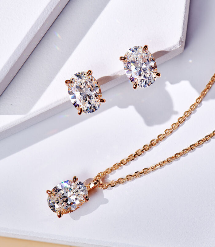 Elegant Oval-Cut Rose Gold-plated Stud Earrings jewelry set jewelry set of Elegant Oval-Cut Rose Gold-plated Stud Earrings and necklace