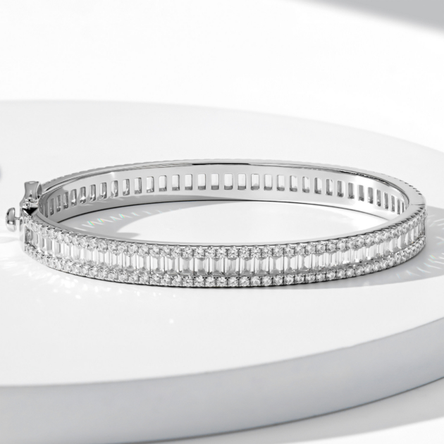 Full Diamond T-square | Silver Bracelet