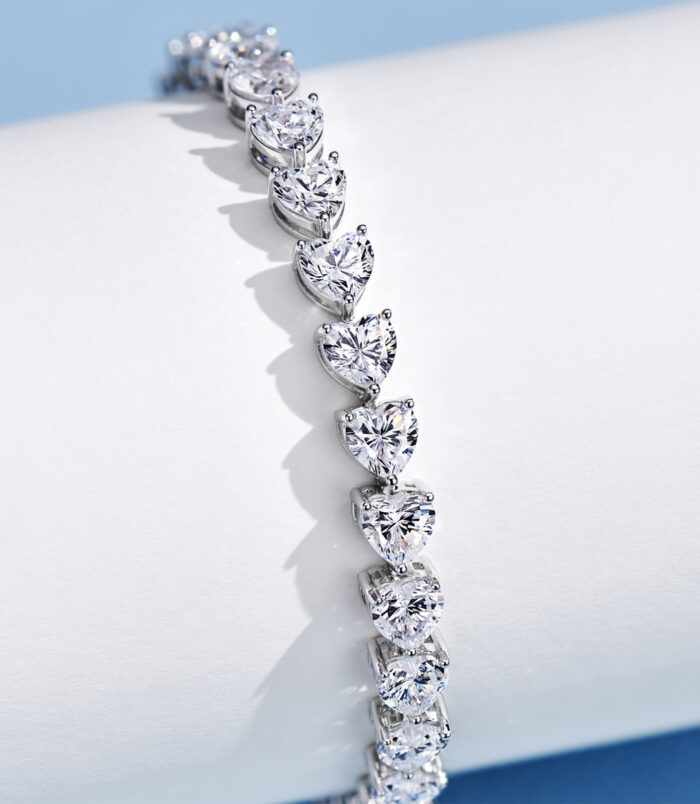 side view close up of Romantic Heart-Cut Sterling Silver Bracelet