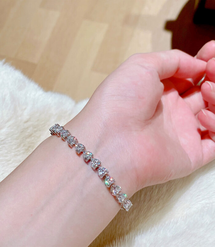 Romantic Heart-Cut Sterling Silver Bracelet on wrist