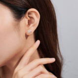 Romantic Heart-Shaped Sterling Silver Stud Earrings displayed on a model's ear