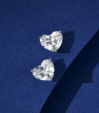 Romantic Heart-Shaped Sterling Silver Stud Earrings top view top view close up of Romantic Heart-Shaped Sterling Silver Stud Earrings