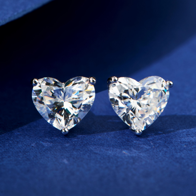 1ct Heart Diamond | Silver Earrings