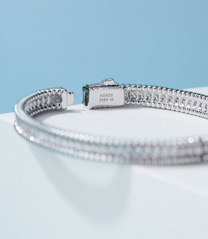 back view close-up of Beaded Edge Cuff Bracelet with Pavé zircon stone