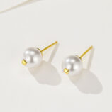 side view close-up of gold plated Elegant Pearl Stud Earrings