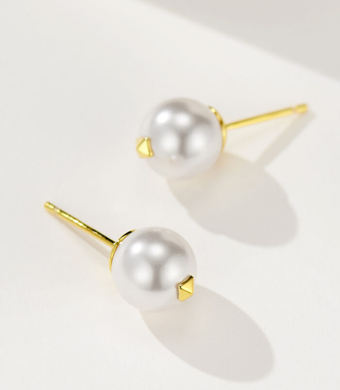 back view close-up of gold plated Elegant Pearl Stud Earrings