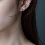 Elegant Floral Sterling Silver Stud Earrings worn on a model's ear
